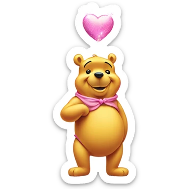 winnie the pooh holding sparkled pink heart sticker