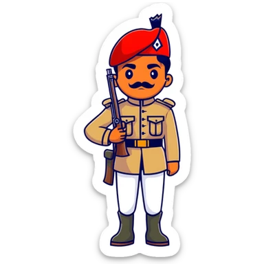historical sepoy Indian soldier in 19th century military uniform with rifle sticker