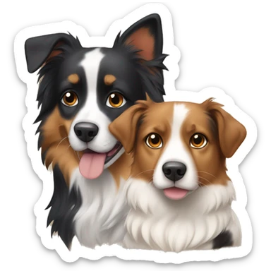 A calico cat next to a black and tan Australian Shepard dog sticker