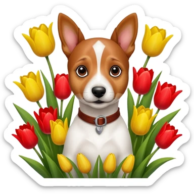 A jack russel with tulips  sticker