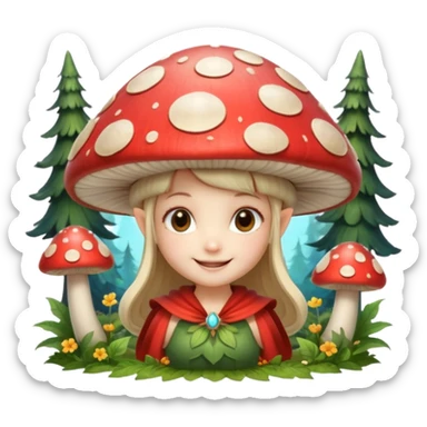 mushroom fairy portrait, head and shoulders only, wearing a large mushroom cap hat, tiny glowing wings visible behind shoulders, cute magical smile, forest fantasy vibe, 3D cartoon, mobile game icon style, clean background, no text, no watermark

 sticker