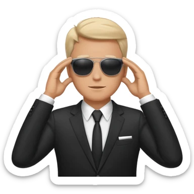 white man in formal suit wearing sunglasses resting with hands behind head sticker