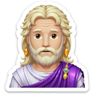 Jupiter, God of Sky from Roman Deities with long white blonde wavy hair and beard, purple sequin toga sticker