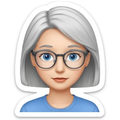 Grey haired emoji with blue eyes and glasses female young sticker