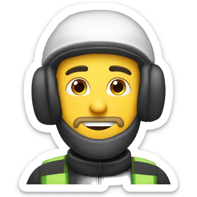 Caucasian man wearing safety ski mask, helmet safety and earplug sticker