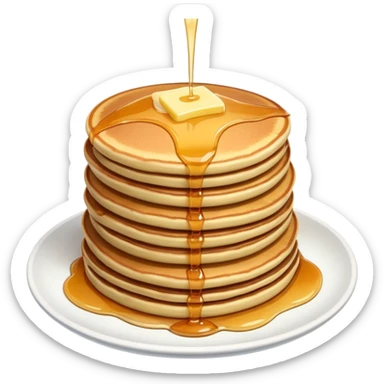 Stack of pancakes with maple syrup and butter sticker