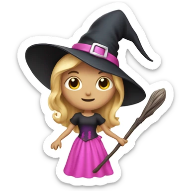 Witch with blond hair, magic wand and pink dress  sticker
