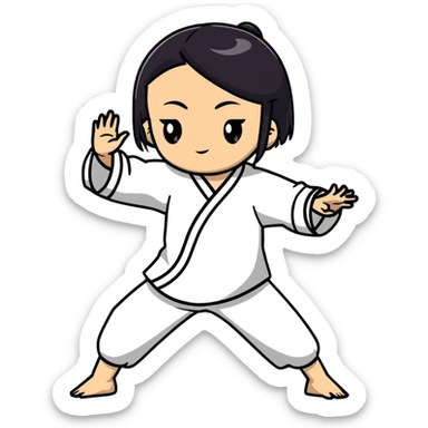 lightskin young girl with black straight hair and dark eyes, doing taichi, calm expression sticker