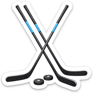 two hockey sticks crossing and a puck like the original apple hockey stick emoji sticker