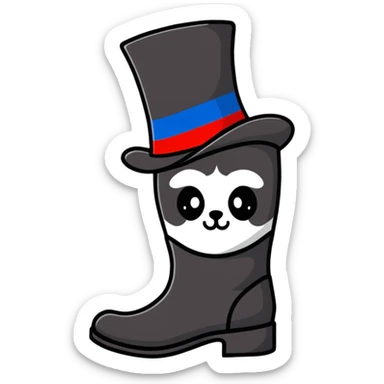 A cheerful Russian felt boot (valenok) wearing a fancy top hat sticker