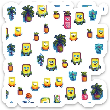 SpongeBob SquarePants, pixel art style, blocky and retro, bright colors sticker