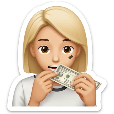 Person eating receipt bill sticker