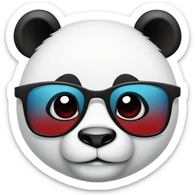 a panda wearing blue star glasses and red lipstick sticker