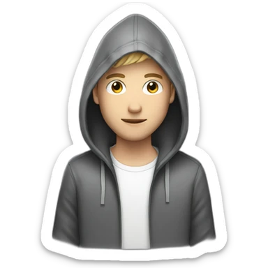 White Young man with a hood behind his computer sticker