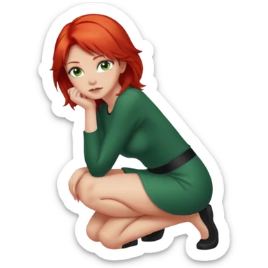 Woman with green eyes and red hair kneeled down  sticker