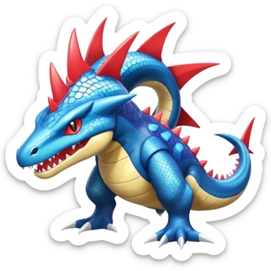 Shiny Exotic Colorful epic Garchomp-Gabite-Salamence-Koraidon-Feraligatr-Fakémon-hybrid-creature (full body)  sticker