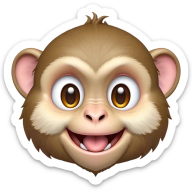 Cinematic Adorably Mischievous Macaque Portrait Emoji, Head tilted in a playful wink with an exaggerated, cheeky grin and a slightly raised eyebrow, featuring a compact, nimble build with fluffy fur and round, twinkling eyes brimming with mischief, Simplified yet irresistibly endearing features, highly detailed, glowing with a bright, joyful radiance, high shine, lively and quirky, stylized with an air of whimsical primate fun, soft glowing outline, capturing the essence of a mischievous macaque that seems ready to pull a playful face and scamper into your heart! sticker