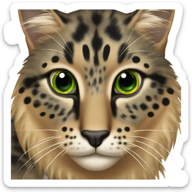 A long-haired hawksbill cat with green eyes and a small black spot on the right side of its snout sticker