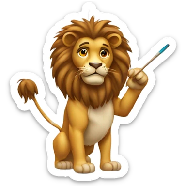 lion standing holding paint roll and point the whiteboard sticker