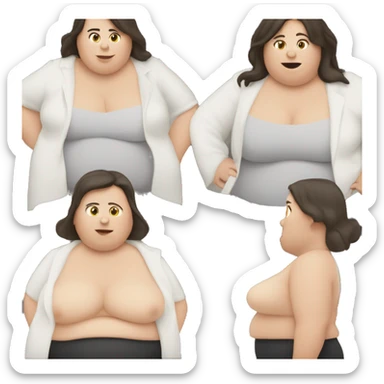 Fat white skinned brunette woman with large belly sticker