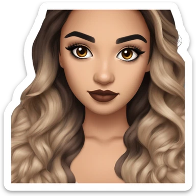 Maddy Perez euphoria show teenager: warm brown eyes, bold black sharp eyeliner, dark arched brows, full nude-berry lips, light latina skin, high cheekbones, sleek dark brown long hair in waves/ponytail, rhinestones on her eyelids

 sticker