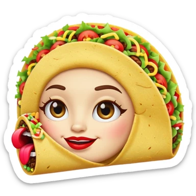 a taco with lipstick, winking, and striking a confident pose sticker