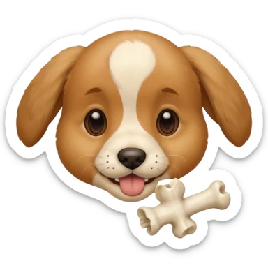puppy face with bone in mouth sticker