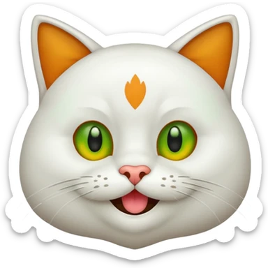 Realizar emoticonon de gato blanco con tonos gris claro solo carita sonriendo muy feliz ojos grandes de color verde con amarillos y bigotes largos  sticker