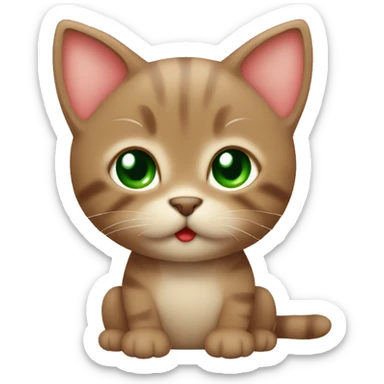 Little brown kitten with green eyes and a small red heart near his mouth   sticker