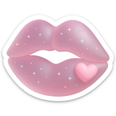 Add a small pastel pink heart accent to the 3D pastel pink kiss mark with sparkles, keep the background transparent. sticker