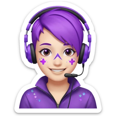 glitter purple gamer non-binary happy purple hair sticker
