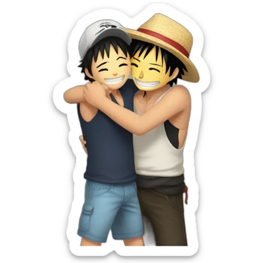 Ussoup and luffy hugging each other sticker