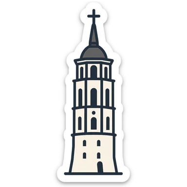 Vilniaus katedros bokštas, simplified, Discord role icon, clear lines, no text, contemporary design sticker