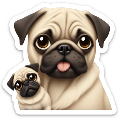 Two pugs with baby sticker