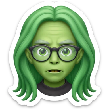 long-haired alien with glasses, green skin sticker