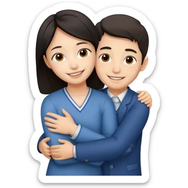 Asian girl hugging Jewish boy sticker