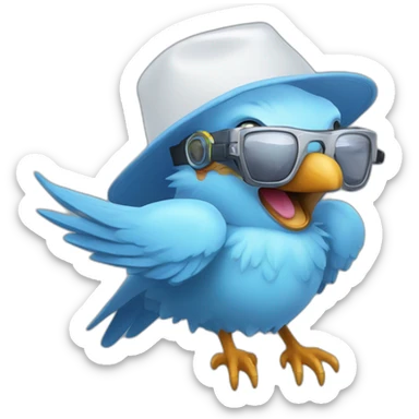 Crazy funny Cyberpunk Articuno head with human white teeth and beautiful smile wearing glasses and hat sticker
