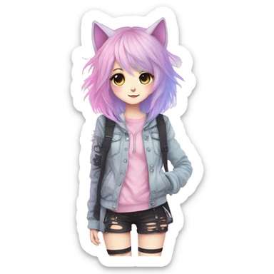 Cute Edgy Pastel Gradient Beautiful Anime Emo CatLady sticker