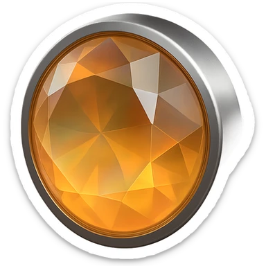 extreme close up of a round cut holographic amber charm with silver metal accent sticker