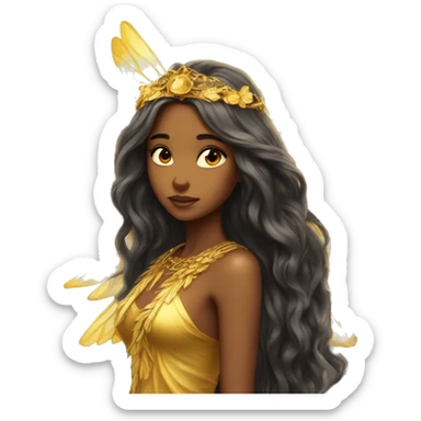 big wings, sun, gold, Beautiful, fairy, long hair sticker