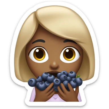 tan girl with short black bangs eating blueberries sticker
