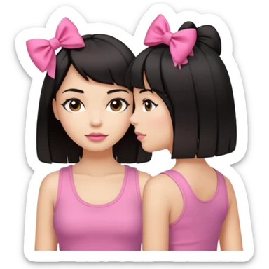 chica morena clara, corte de cabello negro y medio, con una blusa de tirantes simple, rosa y coquette sticker