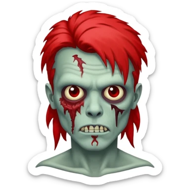 de um zumbi usando mullet que na raiz do cabelo é vermelho e na ponta do cabelo é preto e com um piercing na sombrancelha sticker