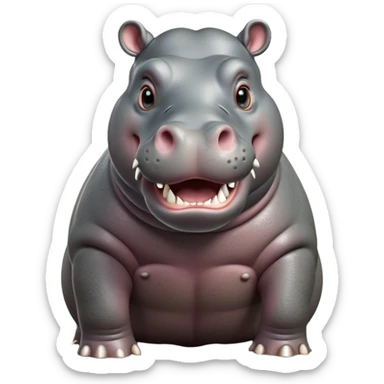 cinematic-hippo-realistic-full-body-standing-emoji,-massive-round-frame-partially-submerged-in-muddy-water,-wide-mouthed-grin-exposing-huge-teeth,-head-tilted-dramatically,-thick-greyish-brown-hide-glossy-from-water,-simplified-yet-realistic-focused-features,-highly-detailed,-glowing-with-an-almost-sarcastic-glow sticker