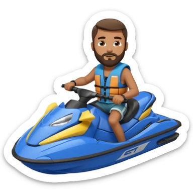 Dark tan male with beard on a blue jet ski no sunglasses sticker
