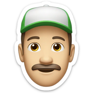 Male, thin face, dark brown beard 10cm long and reaching up to the nose, protruding ears, green eyes, cap. sticker