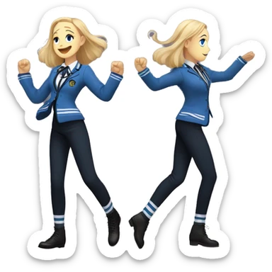 Good time blonde enid sinclair from Nevermore academy in blue and black vertically striped school uniform dancing to music  sticker