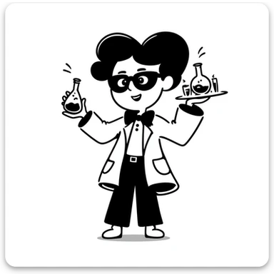 hand-drawn quirky chemistry superhero with science tools sticker