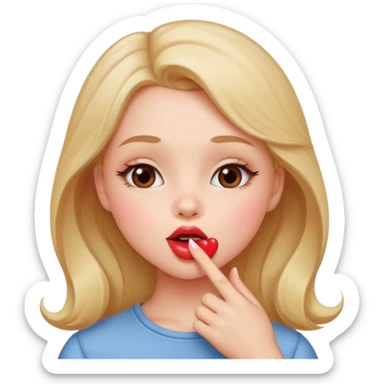 A cute circular blowing a smooch kiss and little bite on the lower lip sticker