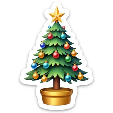 "Christmas tree decorated with lights and ornaments, glowing warmly, festive and colorful, cozy holiday atmosphere, digital illustration, vibrant and cheerful." sticker